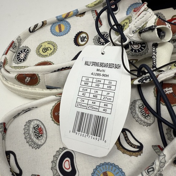 Hey Dude Wally Mens 9 White Spring Break Beer Bash Alcohol Slip On Loafer NEW - Picture 6 of 8